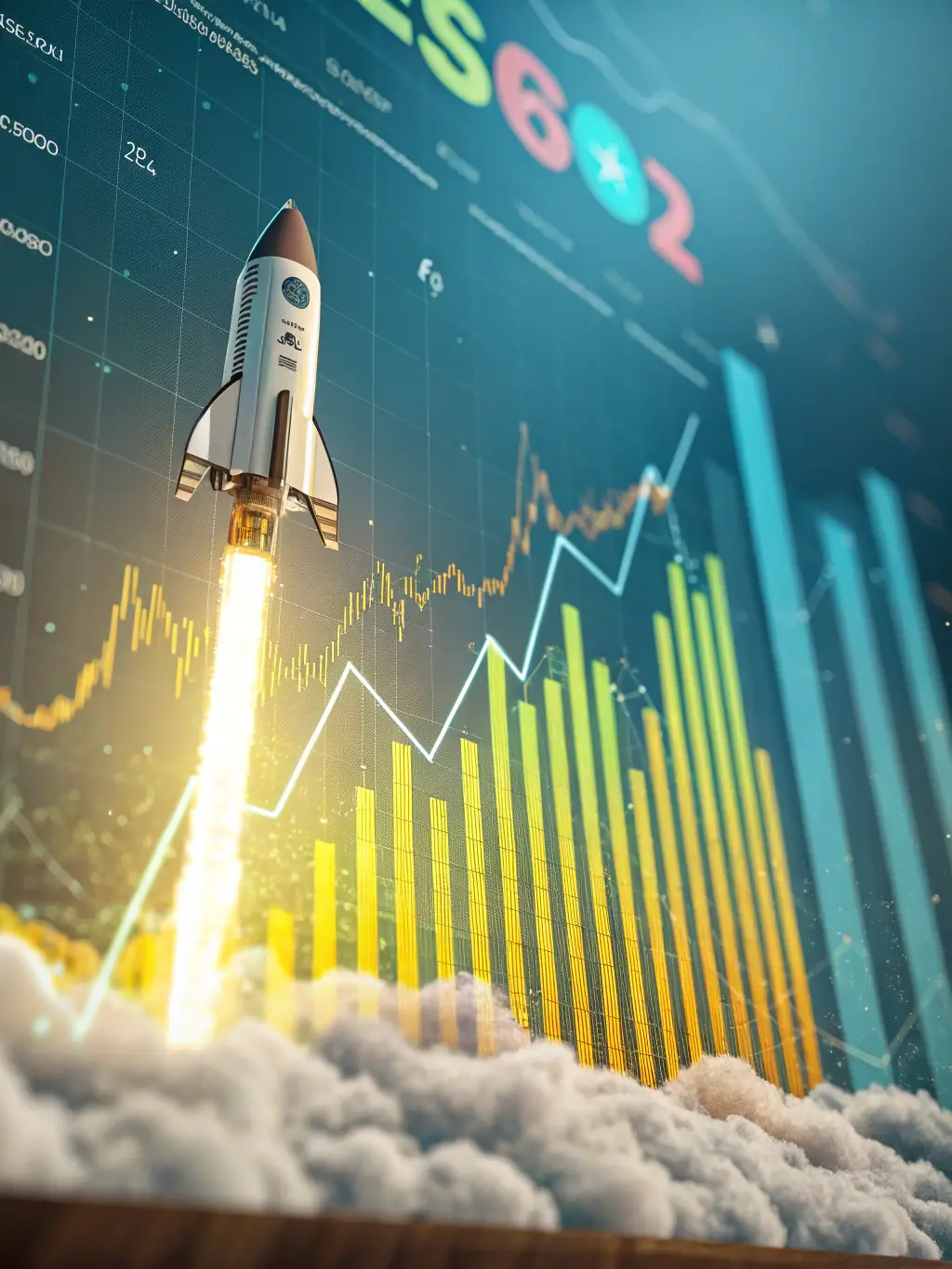 A digital illustration depicting a rocket launching successfully, symbolizing the Business Launch Automation service, set against a backdrop of interconnected digital networks.